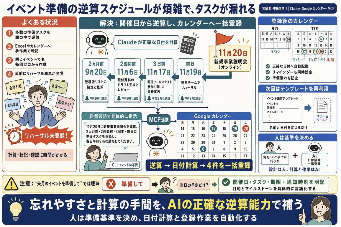 イベント開催に必要なタスクを洗い出し、逆算スケジュールで確実に管理したい