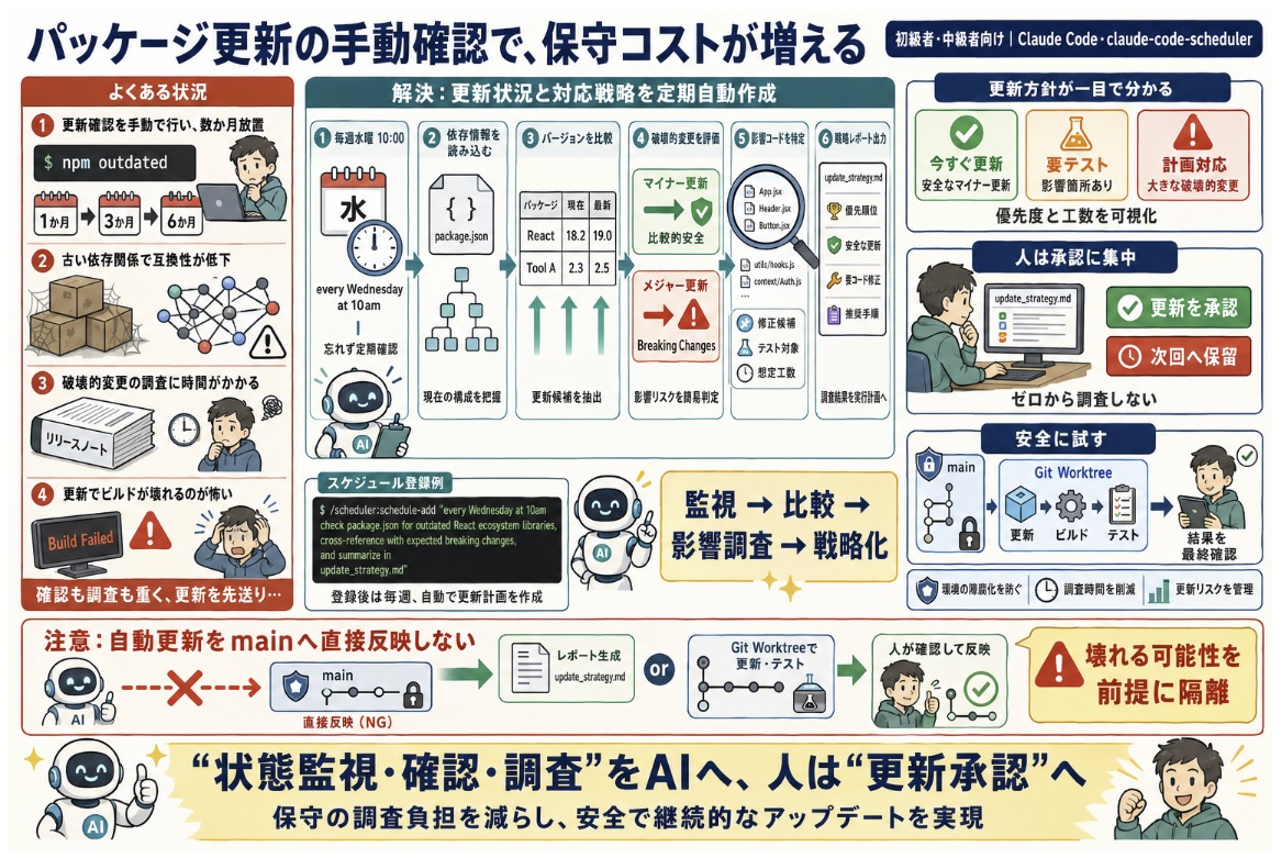 ライブラリやパッケージの更新確認を効率化し、保守にかかる手間を削減したい