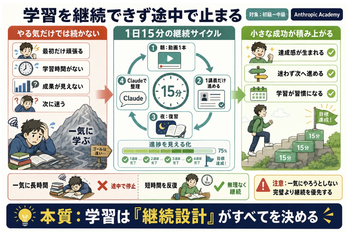 学習を継続できず途中で止まる