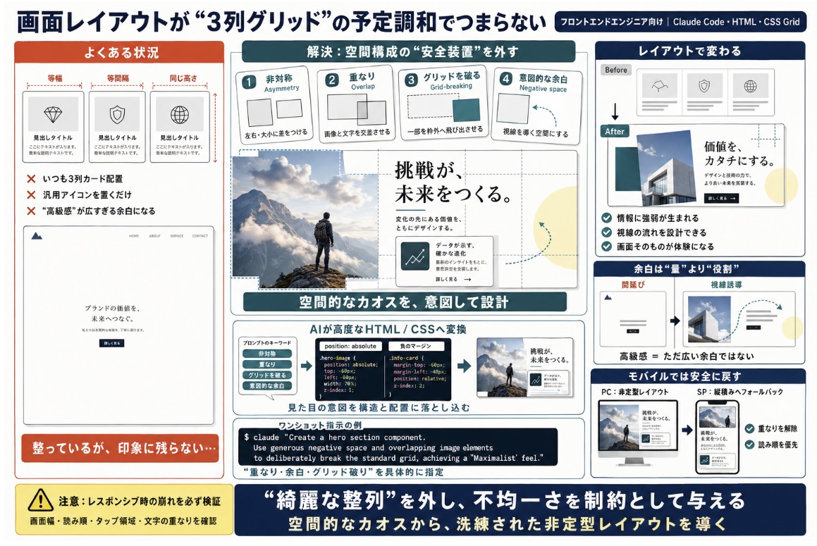 画面レイアウトが「3列グリッド」のような予定調和でつまらない